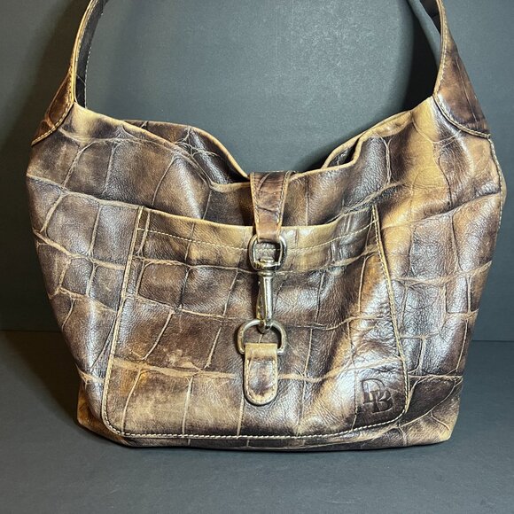 Dooney & Bourke Brown Hobo Chic Croc Embossed Leather Shoulder Bag Handbag Purse - Picture 2 of 15